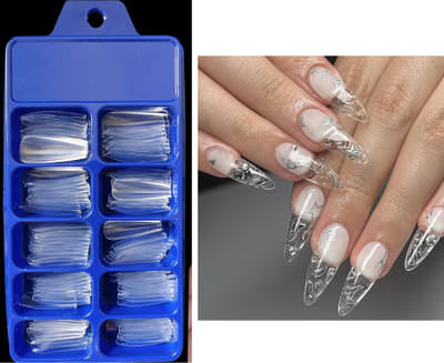 OLETSUN Easy to used 100 Artificial Nails Transparent Transparent(Pack of 100)