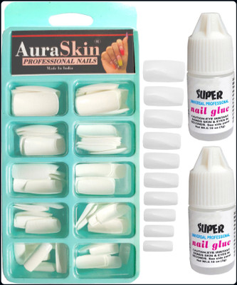 AuraSkin 100pcs Transparent Artificial Nail Tips Best False Nails with 2pcs-new Transparent(Pack of 100)