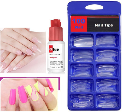 FELICECHIARA Long Acrylic False Fake Nails TRANSPARENT(Pack of 100)