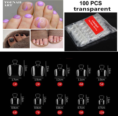 LikeUp Premium Luxury Toe Press On Nails, 100Pcs Unbreakable & as thin as Clear Nails Clear/Transparent(Pack of 100)