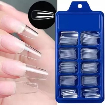 LILLYAMOR Artificial Nails with Glue for Women, Girls Transparent(Pack of 100)