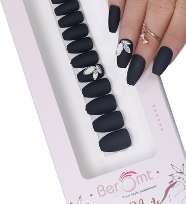 BEROMT BUTTERFLY CHARM FALSE NAILS - 09 BLACK(Pack of 12)