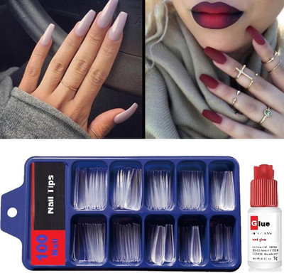 FELICECHIARA Transparent With Free Glue False Fake Nails TRANSPARENT(Pack of 100)