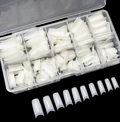 Gabbu Artificial Curve Fake Nails with Glue white White Off White(Pack of 100)