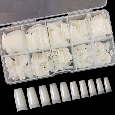 MYEONG Reusable 100 Nails Tips Fake Acrylic Artificial Nails with Glue Off White(Pack of 100)