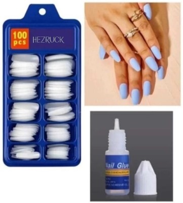 Hezruck 100 Pcs White Acrylic Nails with Nail Glue Transparent(Pack of 100)