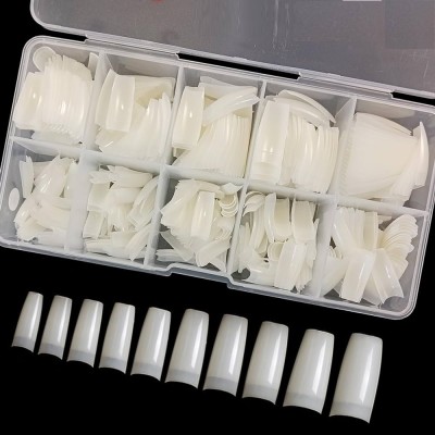 MYEONG 100pc Artificial Nails Natural Acrylic Long Natural French Nails Tip Off White(Pack of 100)