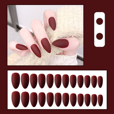BOZLIN Press On Nails, Press On Manicure 24 Pcs Artificial Nail Jelly Glue on Nails (Maroon)(Pack of 24)