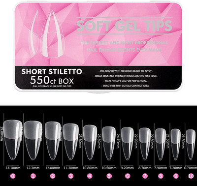 NAILWIND Soft Gel Full Cover Nails,Fake Nail Extension, Short Stiletto-Pink CLEAR(Pack of 550)