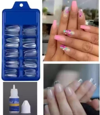 OLETSUN Transparent Artificial Nail 100 Pcs False Style Fake Acrylic Nail Tips With glue Transparent(Pack of 100)
