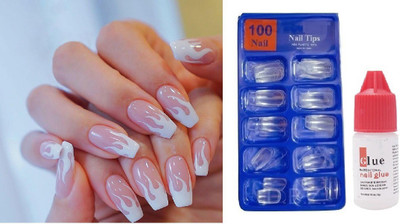 BLUEMERMAID artificial shining fake nails Transparent (Pack of 100) TRANSPARENT(Pack of 100)