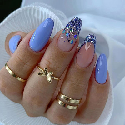 kyiesh Reusable Glittered Mauve & Party Blue Press on Nails Mauve, Blue(Pack of 24)