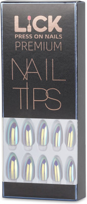 Lick - Press on Nails 12 Pcs Silver Reusable Chromatic Fake/False Nail Extension With Application Kit Chromatic Silver(Pack of 12)