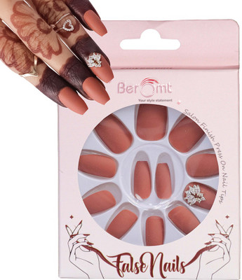 BEROMT FLOWERS CHARM FALSE NAILS - 15 BROWN(Pack of 12)