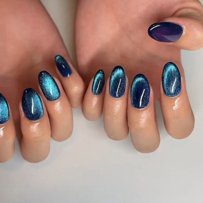 Slay On Reusable Press On Nails Tips | Lightweight, Easy to Apply (PASTELFLR 43) Blue(Pack of 24)
