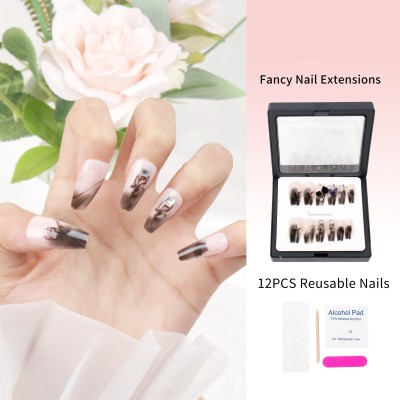 Scheibe Handmade 12 pcs Press on nails Fake nails for girls best nail extension Black, White(Pack of 12)