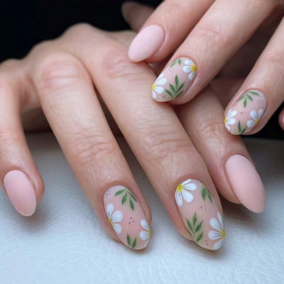 kyiesh Reusable Matte Finish Floral Printed Press on Nails Plum Pink(Pack of 24)