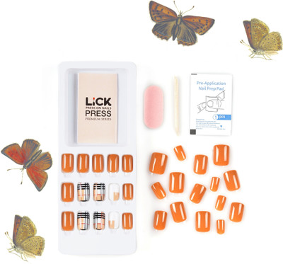 Lick - Press on Nails 30 Pieces Reusable Artificial/Acrylic Nails Set For Women's & Girls in Brown, Multicolor(Pack of 30)