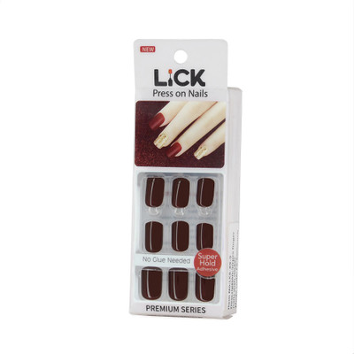 Lick - Press on Nails FB424 Artificial Nails and Fake Nails Set Glossy Brown(Pack of 12)