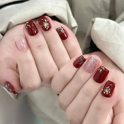 NAKHI 24 Reusable Artificial Nail |maroon colour plus Peach colour Glossy Nails maroon maroon(Pack of 24)