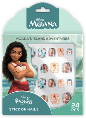 Renee Princess by Disney Moana’s Island Adventures Reusable Press On Nails for Kids Multicolor(Pack of 24)