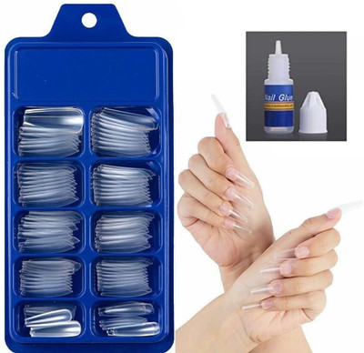 GOLD MAX 100Pcs Fake Nails, Artificial Transparent Acrylic False Nai 18a Transparent TRANSPARENT(Pack of 100)