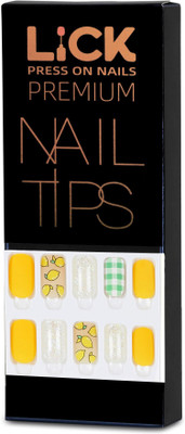 Lick - Press on Nails Matte Yellow Reusable Fake/False Nails Acrylic Artificial Nails Extension-823 Matte Lemon Yellow(Pack of 12)