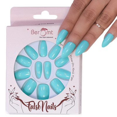 BEROMT PREMIUM GLOSSY NAILS - 438 Blue(Pack of 12)