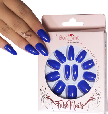 BEROMT PREMIUM GLOSSY NAILS - 383 Blue(Pack of 12)