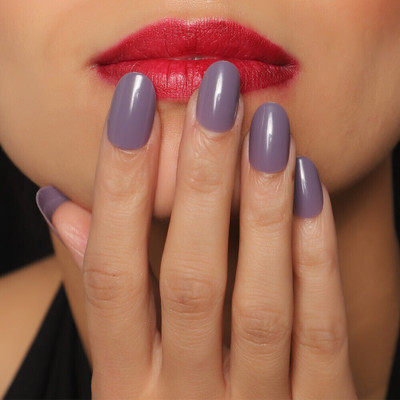 Lick - Press on Nails Oval Shape Reusable Acrylic False/Fake/Artificial Nails With Application Kit-551 Light Purple(Pack of 12)