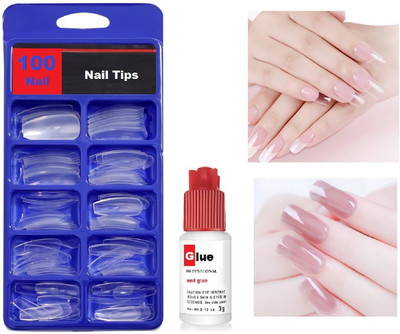 AMOSFIA Professional Quality Gorgeous 100pcs Reuseable Transparent Artificial Nail TRANSPARENT(Pack of 100)