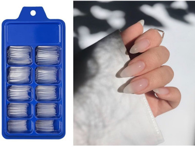 OLETSUN Most Trending French Long Acrylic Artificial Nails transparent Transparent(Pack of 100)