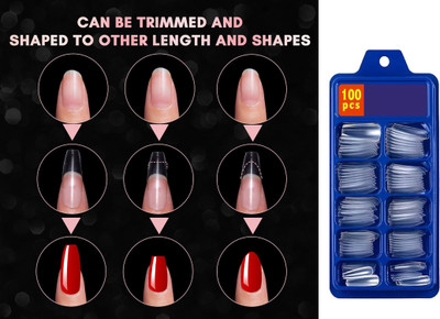 OLETSUN French Long Acrylic Artificial Nails transparent Transparent(Pack of 100)