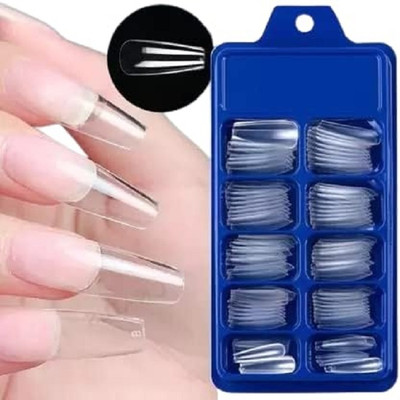 OLETSUN Reusable Artificial Nail With glue TRANSPARENT Transparent(Pack of 100)