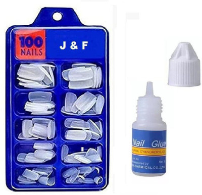 Zailie Artifiical 100 Nails With Glue white(Pack of 100)