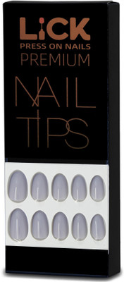 Lick - Press on Nails Artificial Nails and Fake Nails Set Glossy Grey(Pack of 12)