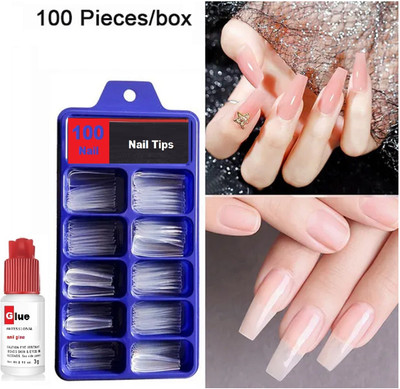 FELICECHIARA False Nails Art Accessary Transparent Free Nail Glue Long Nails Transparent TRANSPARENT(Pack of 100)