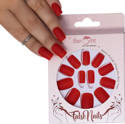 BEROMT PREMIUM MATTE NAILS 443 RED(Pack of 12)