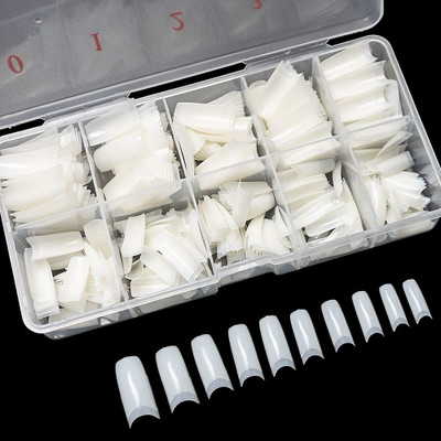 Gabbu Reusable 100 Nails Tips Fake Acrylic Artificial Nails with Glue Milky White(Pack of 100)