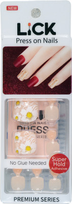 Lick - Press on Nails Acrylic Nails for Toes (Flower Print, Pack of 26)-658 Cream(Pack of 26)