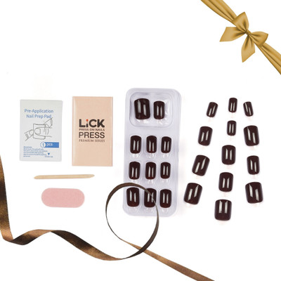 Lick - Press on Nails FB427 Artificial Nails and Fake Nails Set Maroon(Pack of 24)