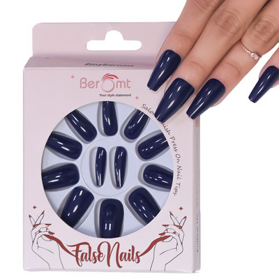 BEROMT PREMIUM GLOSSY NAILS - 421 Blue(Pack of 12)