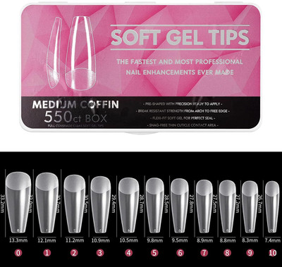 NAILWIND Soft Gel Full Cover Nails,Fake Nail Extension, Medium Coffin D-Purple CLEAR(Pack of 550)