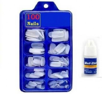 kHUDAt arm artificial nails for girls, False nails with glue white White(Pack of 100)