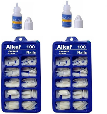 Zailie Reusable Arylic false 200 Nails With 2 Glue ( 100 Nails Per Pack ) white(Pack of 100)