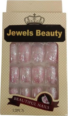 Jewels Beauty false nails Set of 12 nails with GLUE PINK(Pack of 12)