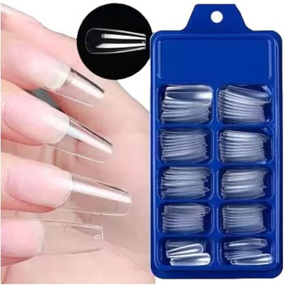 Vyomiris Set Of 100Pcs Professional Transparent Artificial Nails With Glue TRANSPARETN(Pack of 100)