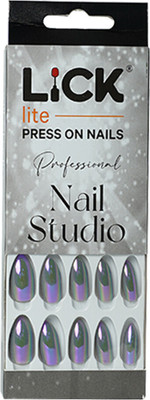 Lick - Press on Nails 14 Pcs Chromatic Reusable Artificial/Fake _ Extension With Application Kit-586 Electric Chromatic Blue Stiletto(Pack of 14)
