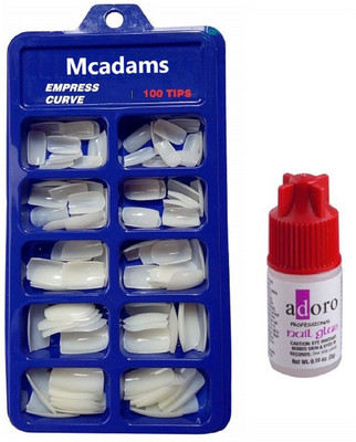 Marie Huda Reusable 100 Tips Fake Acrylic Artificial Nails with Glue White(Pack of 100)