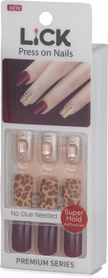 Lick - Press on Nails 12 Pcs Matte Classic Maroon Square Shape Artificial/Fake Acrylic _ Extension-740 Maroon(Pack of 12)